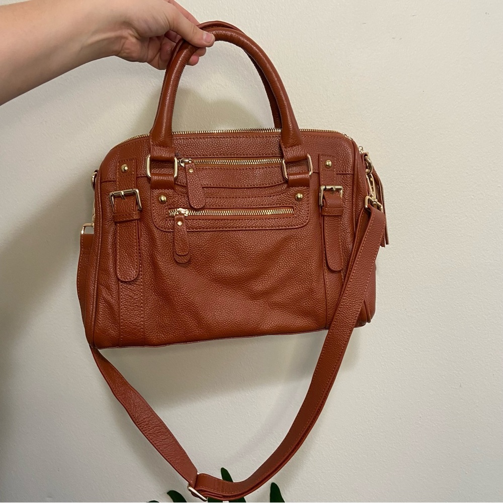 Erica Anenberg Venteux Brown Leather Gold Crossbody Satchel Bag